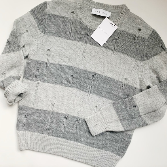 IRO Stys Distressed Wool Striped Sweater Gray - Picture 2 of 6